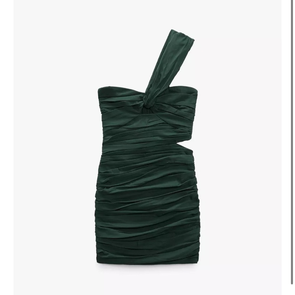 Zara One-Shoulder Dark Green Dress
